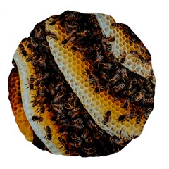 Yellow And Black Bees On Brown And Black Large 18  Premium Flano Round Cushions by Ndabl3x