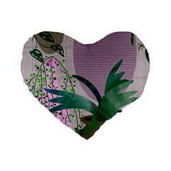 Botanical Plants Green Sheet Art Standard 16  Premium Flano Heart Shape Cushions by Sarkoni