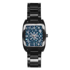 Snowflakes Pattern Stainless Steel Barrel Watch by Modalart