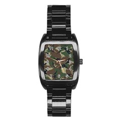 Camouflage Pattern Fabric Stainless Steel Barrel Watch by Bedest
