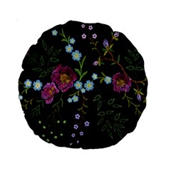 Embroidery Trend Floral Pattern Small Branches Herb Rose Standard 15  Premium Round Cushions by Ndabl3x