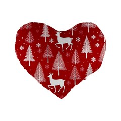 Christmas Tree Deer Pattern Red Standard 16  Premium Flano Heart Shape Cushions by Ravend