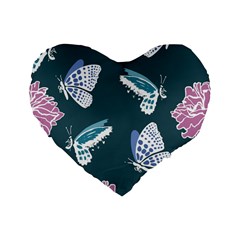 Butterfly Pattern Dead Death Rose Standard 16  Premium Flano Heart Shape Cushions by Ravend