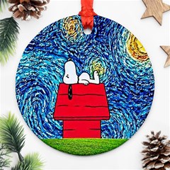 Cartoon Dog Starry Night Van Gogh Parody Ornament (round) by Modalart