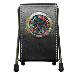 Vintage Tattoos Colorful Seamless Pattern Pen Holder Desk Clock by Bedest