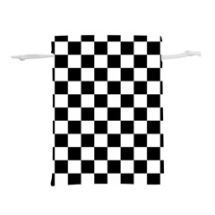 Black White Checker Pattern Checkerboard Lightweight Drawstring Pouch (l) by Pakjumat