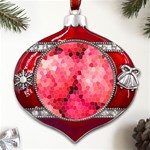 Mosaic Structure Pattern Background Metal Snowflake And Bell Red Ornament Front