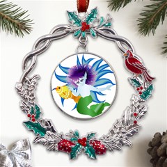 Mermaid Fantasy Undersea Merman Metal X mas Wreath Holly Leaf Ornament by Sarkoni