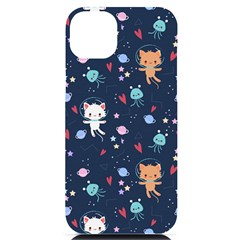 Cute Astronaut Cat With Star Galaxy Elements Seamless Pattern Iphone 14 Plus Black Uv Print Case by Grandong