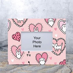 Cartoon Cute Valentines Day Doodle Heart Love Flower Seamless Pattern Vector White Tabletop Photo Frame 4 x6  by Apen