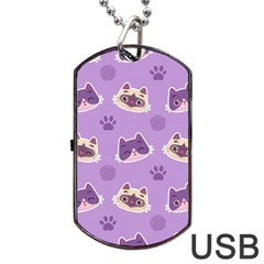Cute Colorful Cat Kitten With Paw Yarn Ball Seamless Pattern Dog Tag Usb Flash (one Side) by Bedest
