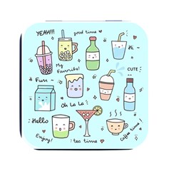 Drinks Cocktails Doodle Coffee Square Metal Box (black) by Apen