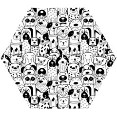 Seamless Pattern With Black White Doodle Dogs Wooden Puzzle Hexagon by Grandong