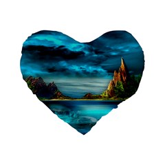 Artistic Fantasy Psychedelic Standard 16  Premium Flano Heart Shape Cushions by Sarkoni