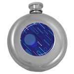 Classic Blue Background Abstract Style Round Hip Flask (5 oz) Front