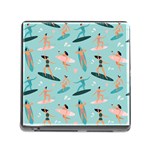 Beach Surfing Surfers With Surfboards Surfer Rides Wave Summer Outdoors Surfboards Seamless Pattern Memory Card Reader (Square 5 Slot) Front