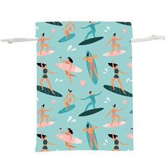 Beach Surfing Surfers With Surfboards Surfer Rides Wave Summer Outdoors Surfboards Seamless Pattern Lightweight Drawstring Pouch (xl) by Bedest