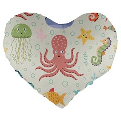 Underwater Seamless Pattern Light Background Funny Large 19  Premium Heart Shape Cushions by Bedest