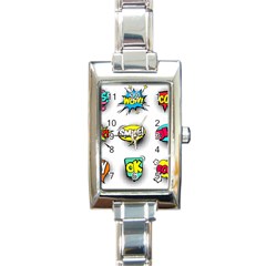 Set Colorful Comic Speech Bubbles Rectangle Italian Charm Watch by Hannah976