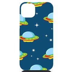 Seamless Pattern Ufo With Star Space Galaxy Background Iphone 14 Plus Black Uv Print Case by Bedest