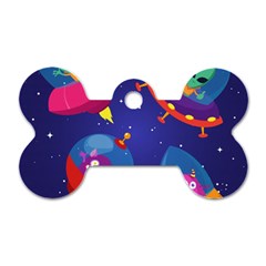 Cartoon Funny Aliens With Ufo Duck Starry Sky Set Dog Tag Bone (two Sides) by Ndabl3x