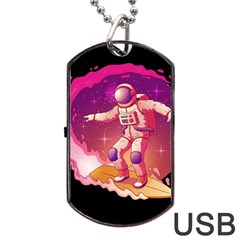 Astronaut Spacesuit Standing Surfboard Surfing Milky Way Stars Dog Tag Usb Flash (one Side) by Ndabl3x