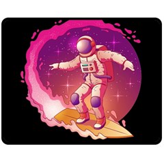 Astronaut Spacesuit Standing Surfboard Surfing Milky Way Stars Two Sides Fleece Blanket (medium) by Ndabl3x