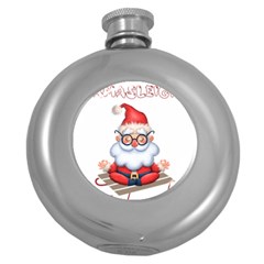 Santa Glasses Yoga Chill Vibe Round Hip Flask (5 Oz) by Sarkoni
