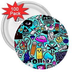 Graffiti Pop Art Crazy Retro 3  Buttons (100 Pack)  by Bedest