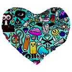Graffiti Pop Art Crazy Retro Large 19  Premium Heart Shape Cushions Front