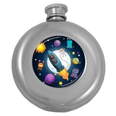 Spaceship Astronaut Space Round Hip Flask (5 Oz) by Hannah976