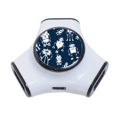 White Robot Blue Seamless Pattern 3-port Usb Hub by Hannah976