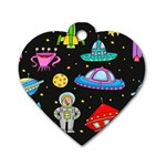 Seamless Pattern With Space Objects Ufo Rockets Aliens Hand Drawn Elements Space Dog Tag Heart (Two Sides) Front