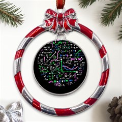 Math Linear Mathematics Education Circle Background Metal Red Ribbon Round Ornament by Hannah976