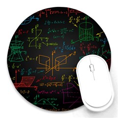 Mathematical Colorful Formulas Drawn By Hand Black Chalkboard Round Mousepad by Ravend