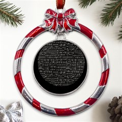 Math Equations Formulas Pattern Metal Red Ribbon Round Ornament by Ravend