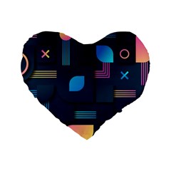Gradient Geometric Shapes Dark Background Standard 16  Premium Flano Heart Shape Cushions by Ravend