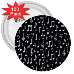 Chalk Music Notes Signs Seamless Pattern 3  Buttons (100 Pack)  by Ravend