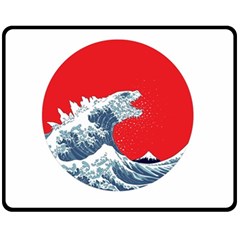 The Great Wave Of Kaiju Fleece Blanket (medium) by Cendanart