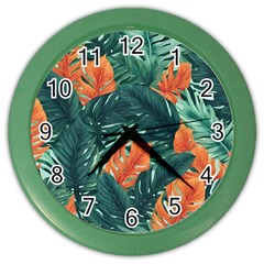 Green Tropical Leaves Color Wall Clock by Jack14