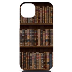 Old Bookshelf Orderly Antique Books Iphone 14 Plus Black Uv Print Case by Cendanart