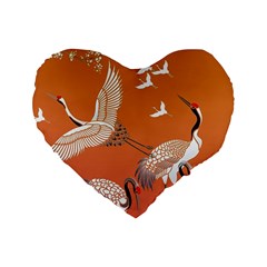 Japanese Crane Painting Of Birds Standard 16  Premium Heart Shape Cushions by Cendanart