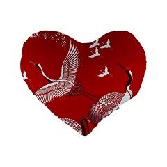 Japanese Crane Bird Art Standard 16  Premium Heart Shape Cushions by Cendanart