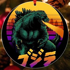 Godzilla Retrowave Uv Print Acrylic Ornament Round by Cendanart