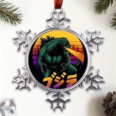 Godzilla Retrowave Metal Large Snowflake Ornament by Cendanart