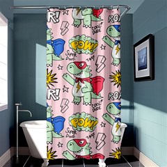 Seamless Pattern With Many Funny Cute Superhero Dinosaurs T-rex Mask Cloak With Comics Style Inscrip Shower Curtain 36  X 72  (stall)  by Ket1n9
