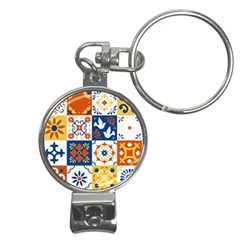 Mexican Talavera Pattern Ceramic Tiles With Flower Leaves Bird Ornaments Traditional Majolica Style Nail Clippers Key Chain by Ket1n9
