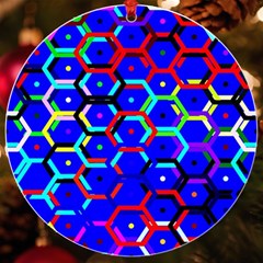 Blue Bee Hive Pattern Uv Print Acrylic Ornament Round by Hannah976