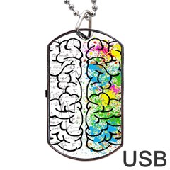 Brain Mind Psychology Idea Drawing Dog Tag Usb Flash (one Side) by Ndabl3x