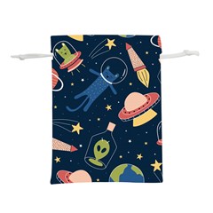 Seamless Pattern With Funny Alien Cat Galaxy Lightweight Drawstring Pouch (l) by Ndabl3x